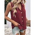thumbnail image 4 of Women'S Casual Collar V Neck Button Down Sleeveless Tunic Blouse Shirt Tank Top Wine Red XXL, 4 of 5