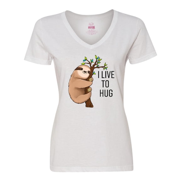 Inktastic I Live to Hug- Cute Sloth on a Branch Women's V-Neck T-Shirt
