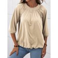 thumbnail image 2 of Langwyqu Women's Crew Neck T Shirt Half Sleeve 3/4 Sleeve Pleated Basic Tops, 2 of 3