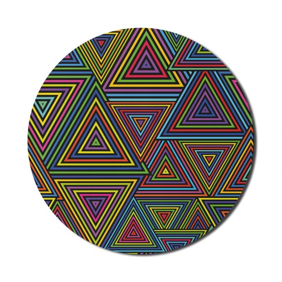 Geometric Mouse Pad for Computers, Modern Design in Rainbow Colors Triangles Retro 80s Like Pattern Image Artwork, Round Non-Slip Thick Rubber Modern Mousepad, 8" Round, Multicolor, by Ambesonne