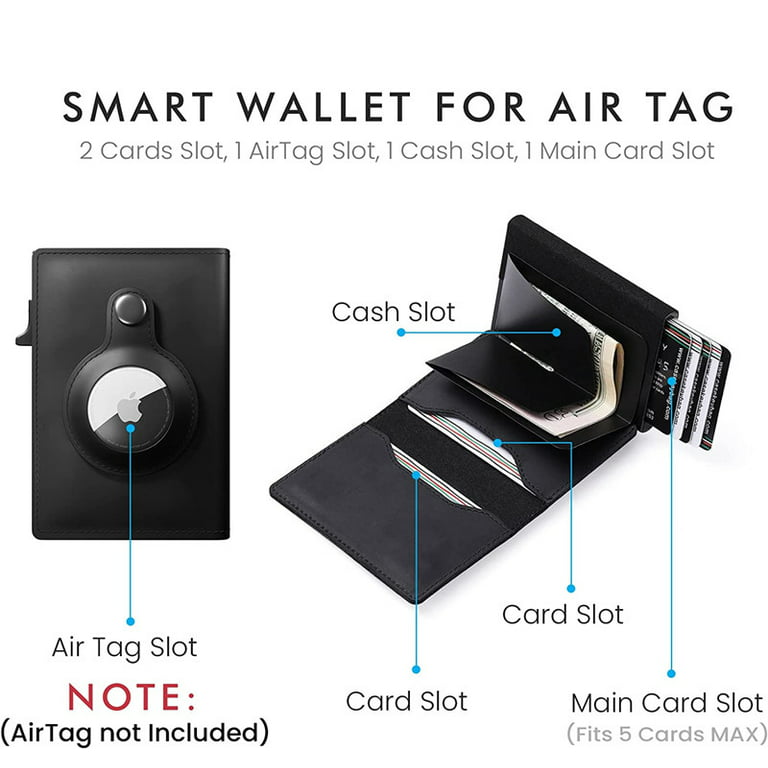 AirTag Wallet Genuine Leather Air Tag Wallet RFID Technology Credit Card  Holder with Minimalist Wallet for Men for Apple AirTag (No Airtag Included)  