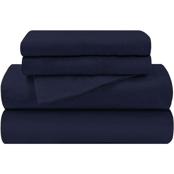 BLUENILEMILLS Deep Pocket Cotton Flannel Solid Sheet Set, King, Flat Sheet 108" x 102", Fitted Sheet 72" x 84", and Pillowcases 20" x 40", Navy Blue, 4-Pieces by Blue Nile Mills