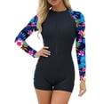 thumbnail image 3 of Wiyuqeen Womens Rash Guard Swimsuit Boyleg Long Sleeve One Piece Bathing Suit UPF 50 Zipper Surfing Floral Print Athletic Swimwear, 3 of 8