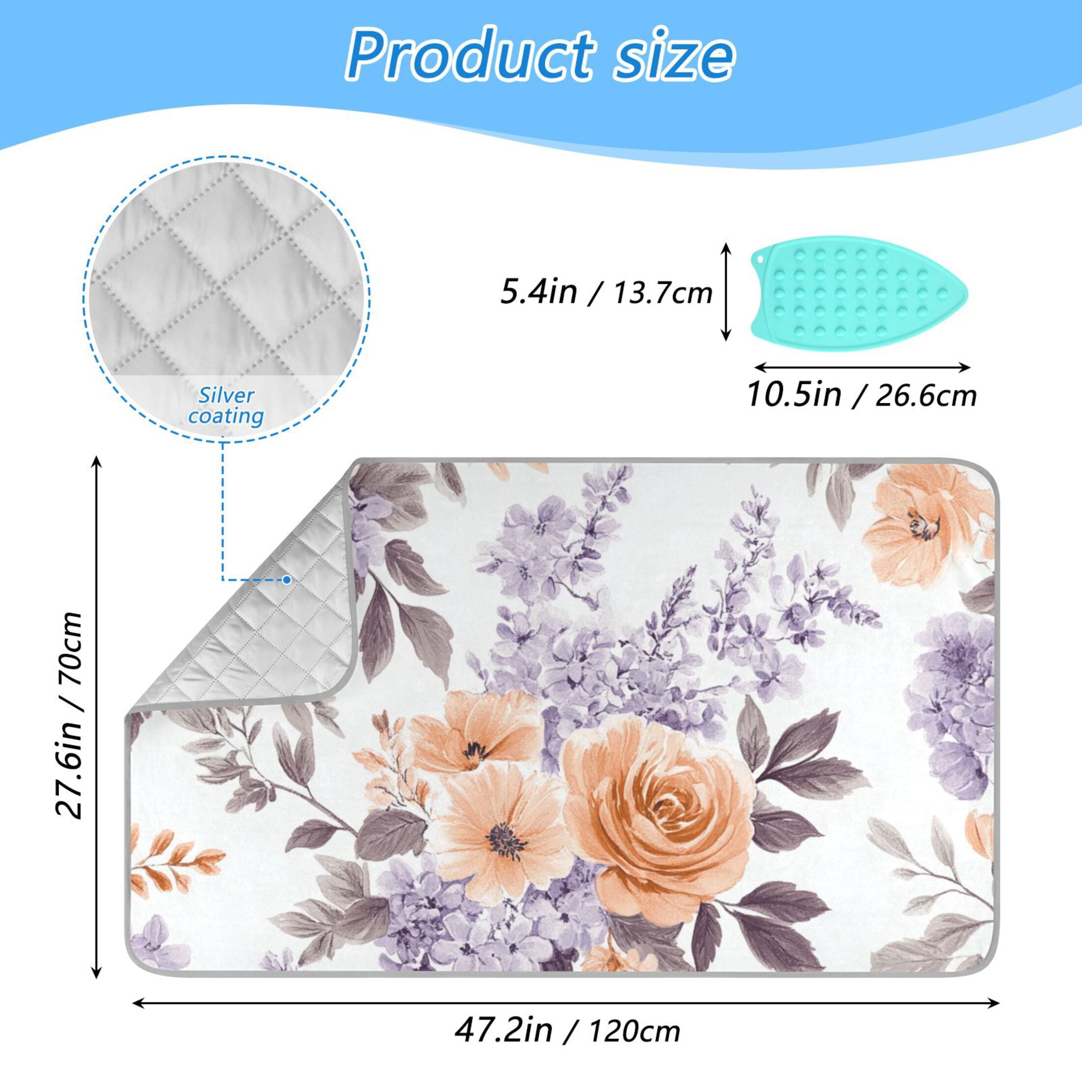 Orange Roses Lilac Leaves Pastel Colored Ironing Mat Blanket Portable Travel Ironing Pad Heat Resistant Pad 47.2" x 27.6”