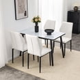 thumbnail image 4 of Hi loPres 5-Piece Dining Set for Apartments, 47" White Faux Marble Table with 4 Shell-Back White PU Chairs, 1.3" Thick Top and Stable Black Metal Legs, 4 of 10