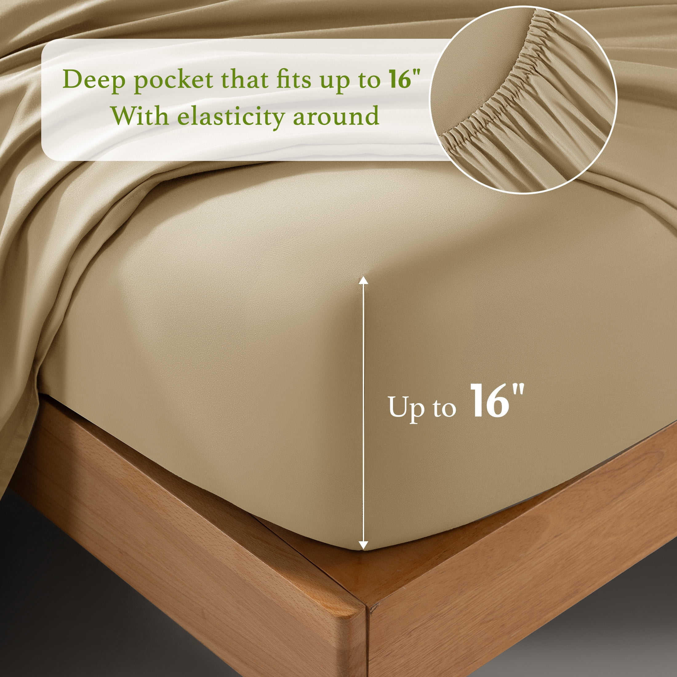 Baauye Cozy Bamboo Sheets Set, 4-Piece King Sheet Set with 16" Deep Pockets, Soft and Breathable Bed Sheets, Beige