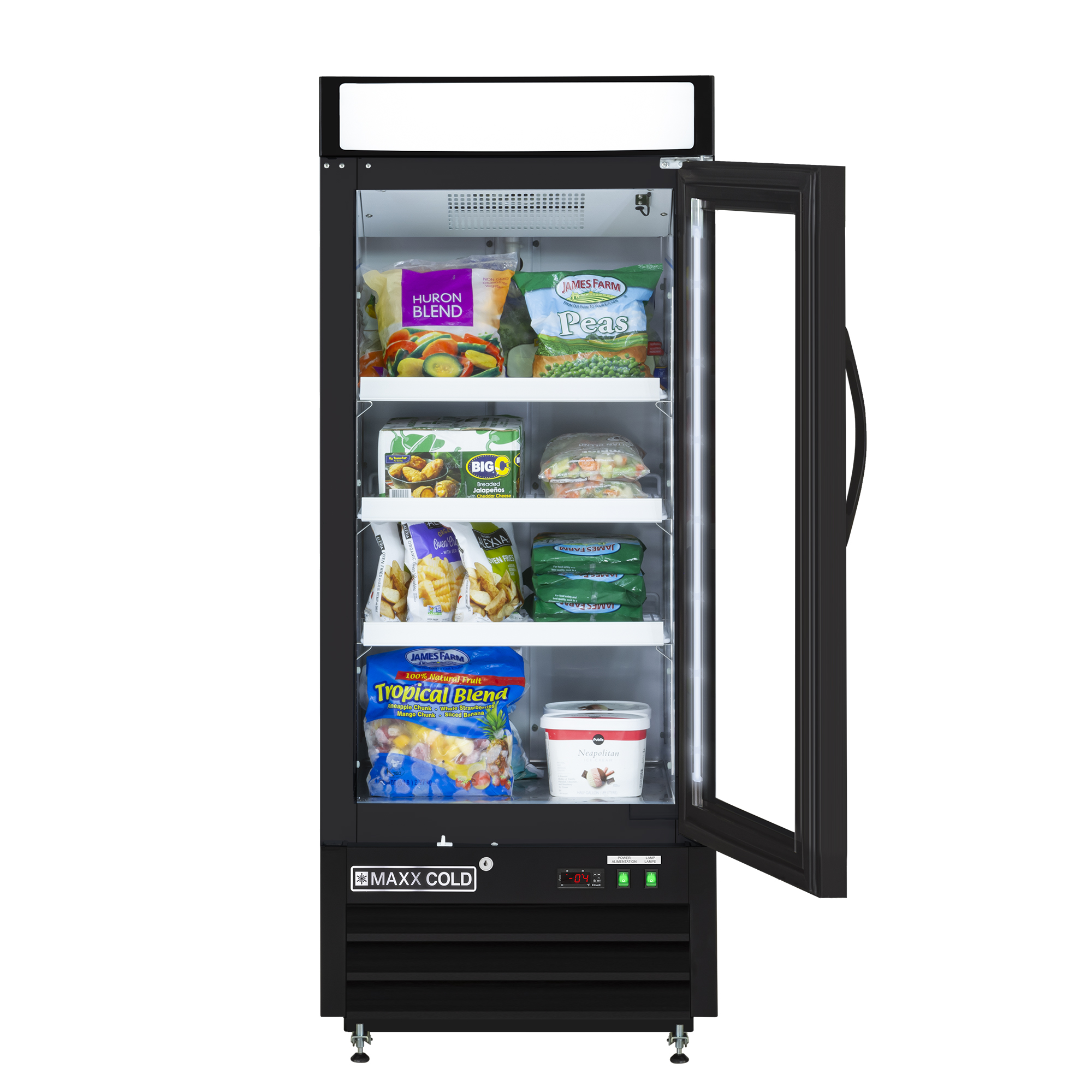 Maxx Cold Single Glass Door Merchandiser Freezer, Free Standing, 25"W, 12 cu. ft. Storage Capacity, in Black (MXM1-12FBHC)