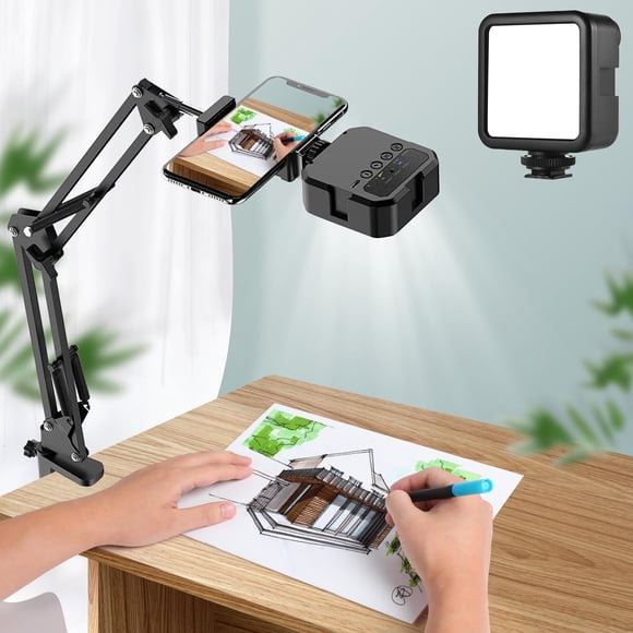 LEKOU Soporte para Teléfono Celular, Brazo Articulado Ajustable con luz LED, Soporte de Video para Teléfono, Celular Soporte para Grabación para Transmisión