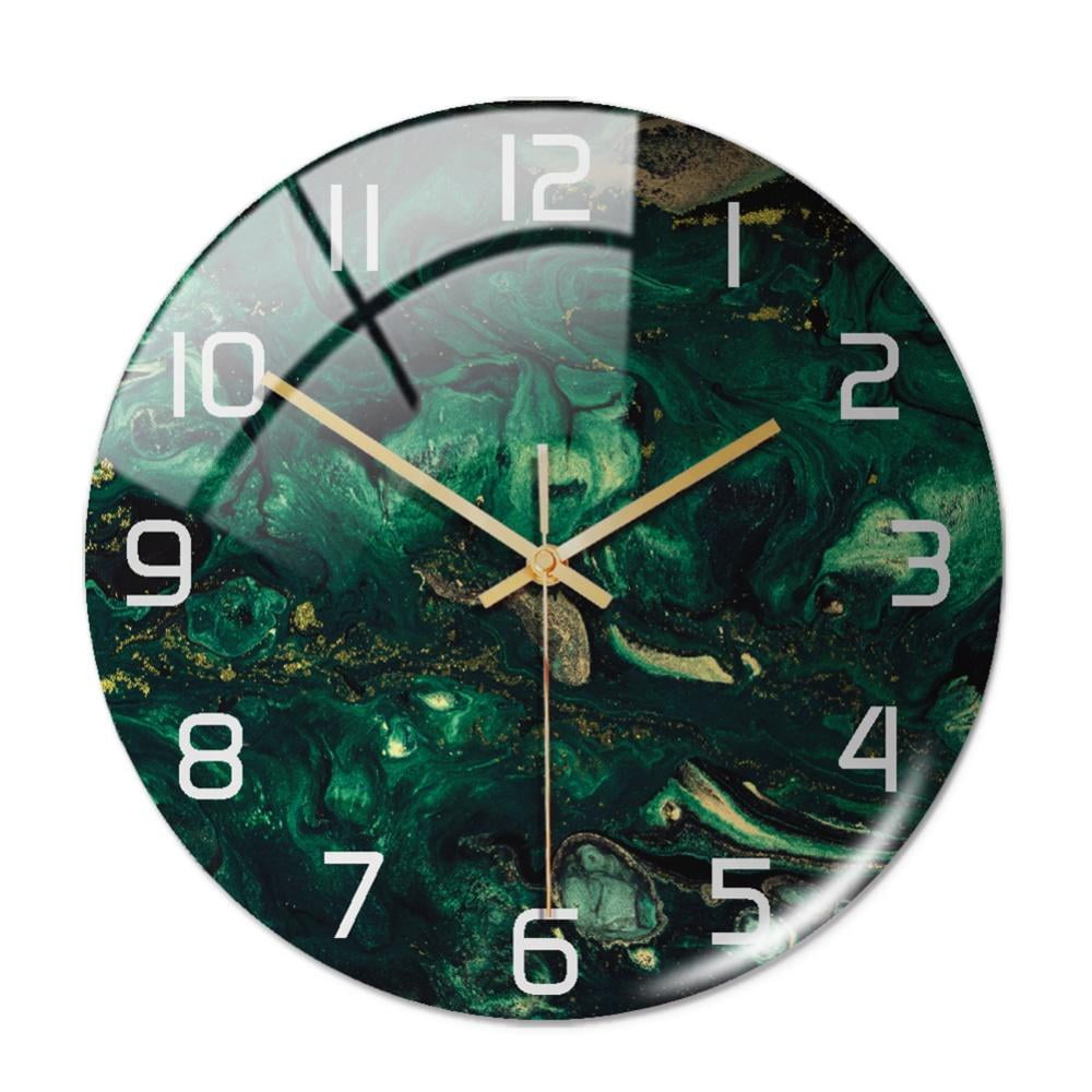 12inch Round Metal Quartz Wall Clock,Battery Operated Not-Ticking Digital Wall Clock with Glass Lens-C Diameter30cm 12inch