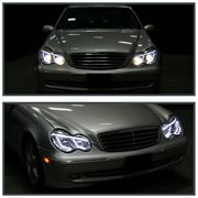 Spec-D Tuning Chrome LED Projector Headlights Compatible with 2001-2007 Mercedes-Benz W203 C-Class Sedan, Left + Right Pair Headlamps Assembly