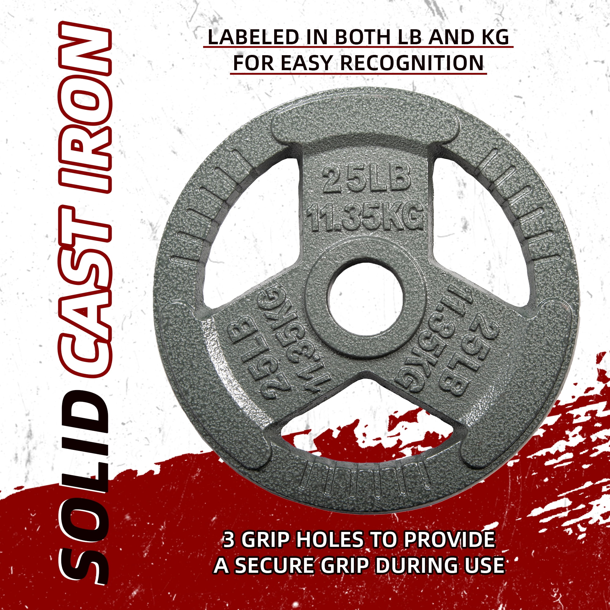 Signature Fitness Cast Iron Weight Plates for Strength Training, Fits 2-Inch Barbell, Multiple Size Options