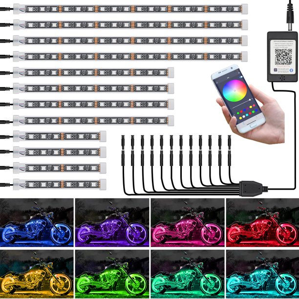 LYD 8pcs / 12pcs Kits de luces LED para motocicleta, control de aplicación RGB Smart Brake Glow Neon con control remoto RF dual para Davidson Honda Kawasaki Suzuki lyd modelStyleType