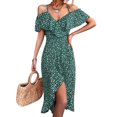 thumbnail image 2 of Print Dress, Floral Print Floral Dress Wrap Hem V Neck  For Home Green S, 2 of 6