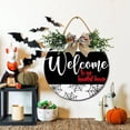 thumbnail image 4 of Eveokoki Halloween Decorations Door Sign, 12 Inch Rustic Welcome To Our Haunted House Wooden Hanging Sign for Front Door, Wreath with Bow Party Indoor Outdoor Decor Home, 4 of 5
