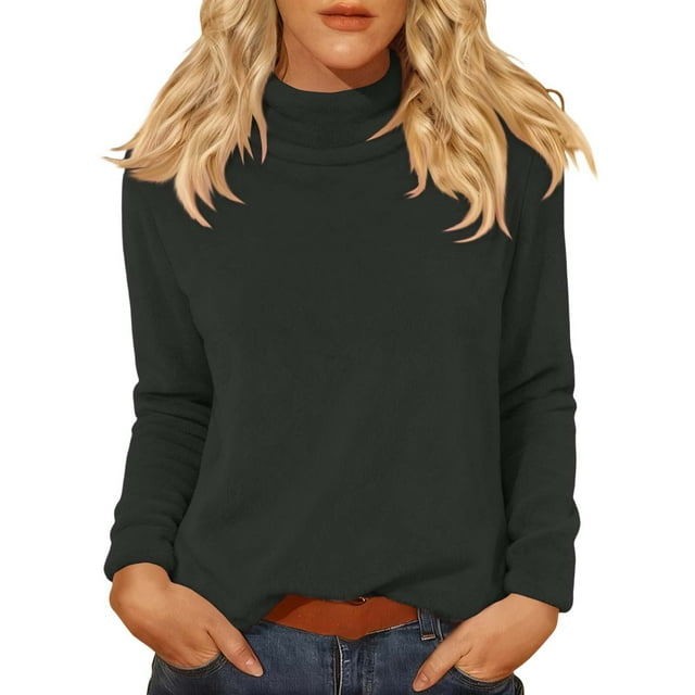 Comdrip Hauts pour Femmes Manches Longues Chemises pour Femmes Coupe Ample Col Roulé Haut Décontracté Automne Hauts Légers Chauds Chandails Hauts Col Roulé pour Femmes Gris Foncé 2TG