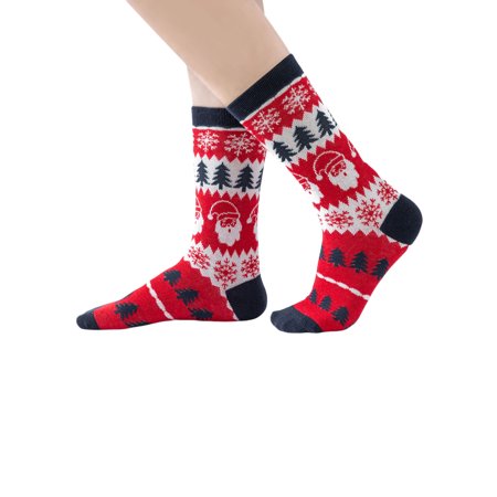 

Kiapeise Christmas Parent-child Stockings Snowflake and Santa Claus Printed Pattern Socks Red/ Grey/ Red Plaid/ White Plaid