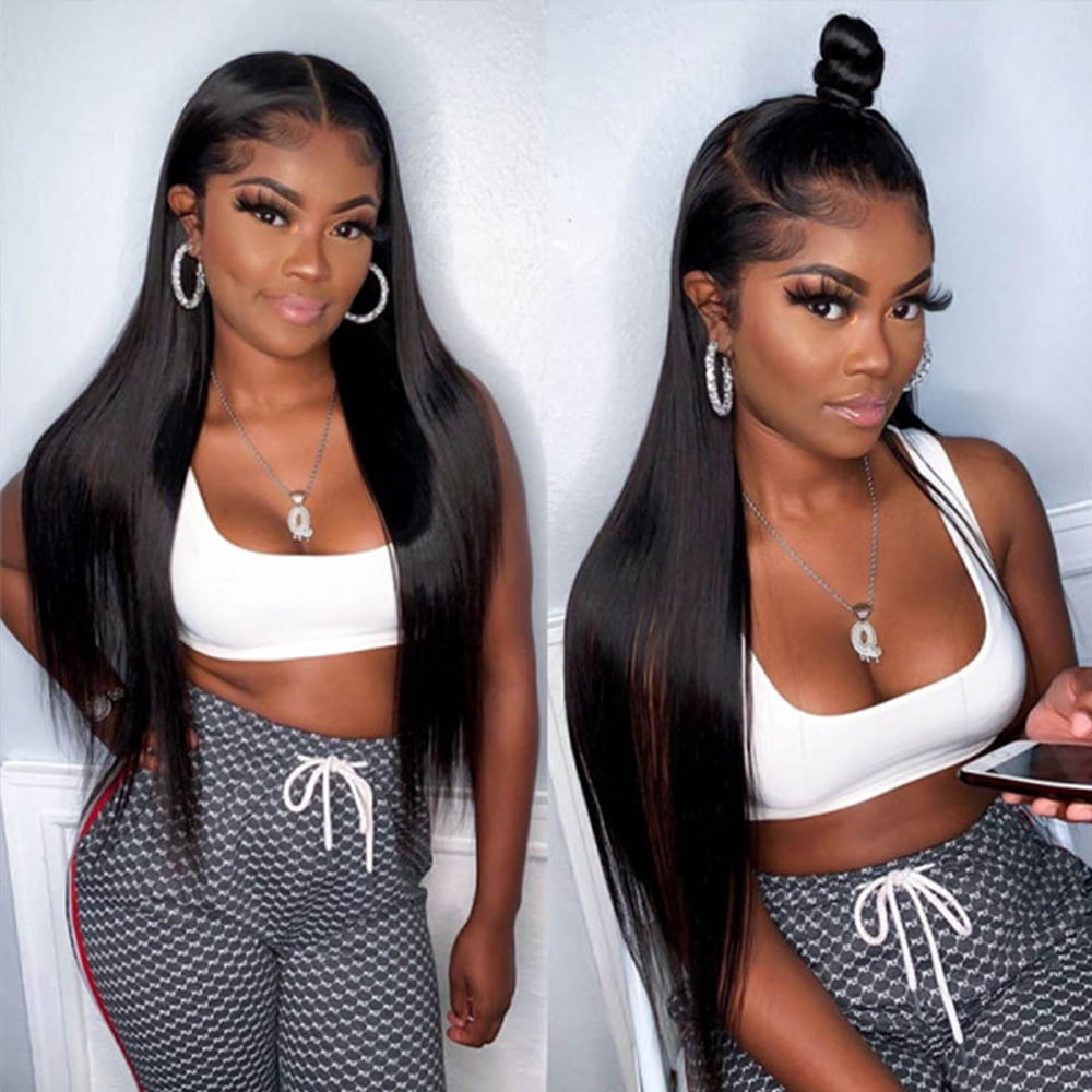 Transparent Lace Front Wigs Straight Hair 13x4 Lace Front Wigs Human Hair with Baby Hair Pre Plucked Bleached Knots 150% Density Remy 10A Brazilian Straight Lace Wigs for Black Women(28 Inch)