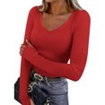 thumbnail image 2 of WXLWZYWL Ribbed Tops for Women Long Sleeve Shirts Casual V Neck Going out Tops Slim Fitted Basic Tees with Thumble Holes 2026, 2 of 6
