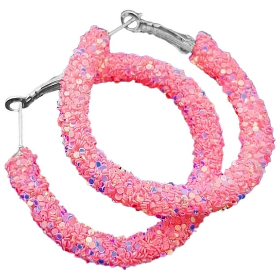 Fdelink Ear Studs Statement Hoop Sparkly Round Metal Geometric Hoops Earrings Rhinestone Glitter Earrings Pink