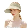 thumbnail image 4 of Cutuoiiu Women Solid Color Woven Straw Sun Visor Hat, Wide Curved Brim Open Top Ponytail Friendly Summer Beach Travel Sun Shade Hat, 4 of 8