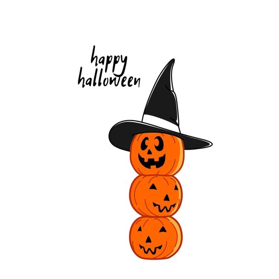 Happy Halloween Greeting Card – Stack of Jack-o'-Lanterns with Witch Hat Design – Blank Inside, Perfect for Halloween Wishes, Includes Envelope