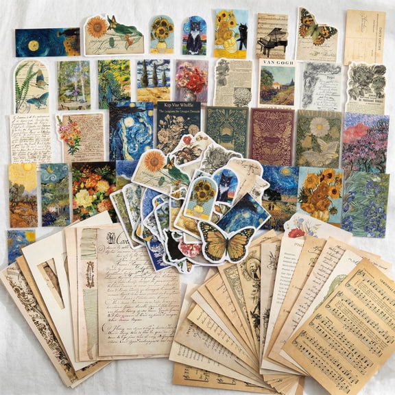 200Pcs Vintage Paper Stickers Set – PET Washi Paper Decorative Stickers, Waterproof for Journals, Diaries, Scrapbooking