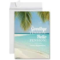 Koyal Wholesale Funny Jumbo Retirement Card With Envelope 8.5 x 11 inch, Goodbye Tension Hello Pension Tropical
