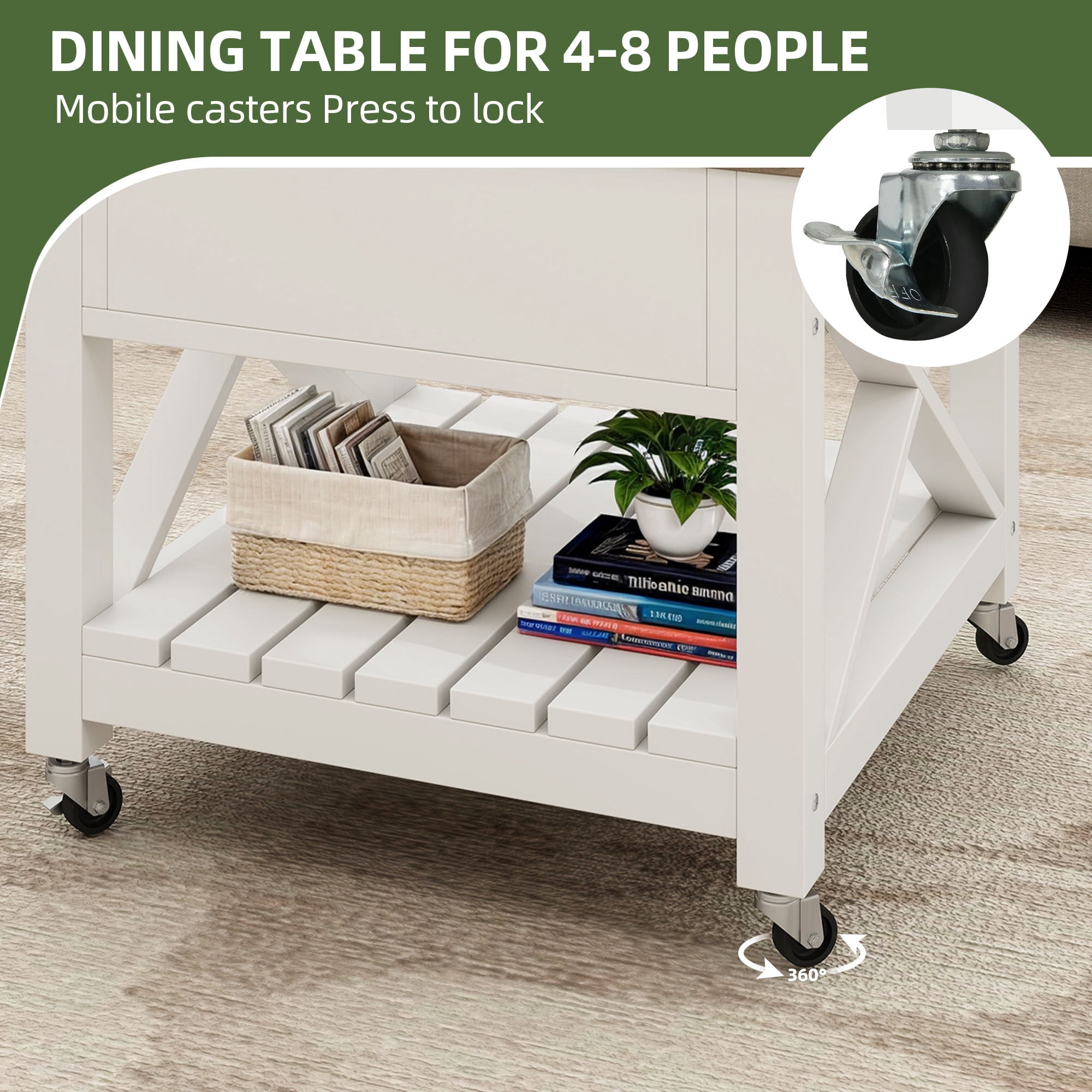 Uforic Square Dining Table Lift Top Coffee Table with Wheels, Square Dining Table, Oak