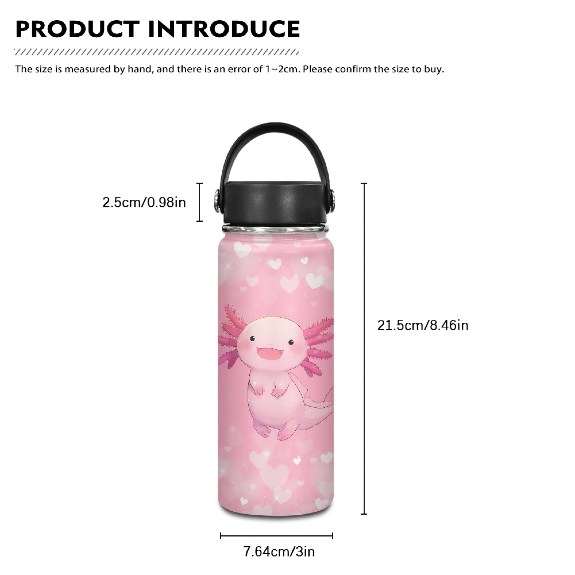 SEANATIVE Pink Axolotl Water Bottles 18 oz Insulated Stainless Steel Water Bottle Vacuum Insulated Keep Hot and Cold for Workout Travel Sports Camping Birthday Gifts