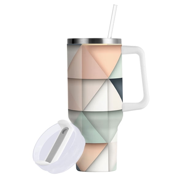 Yayeee 40oz Stainless Steel Tumbler with Straw and Handle Double-Wall Insulated Travel Water Bottle, Pink Geometric