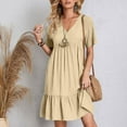 thumbnail image 4 of Fmbrln Womens Plus Size Summer Dress Fashion Short Sleeve V Neck Tiered Ruffle Flowy Mini Dress Casual Loose Solid Color Beach Sundress, 4 of 5