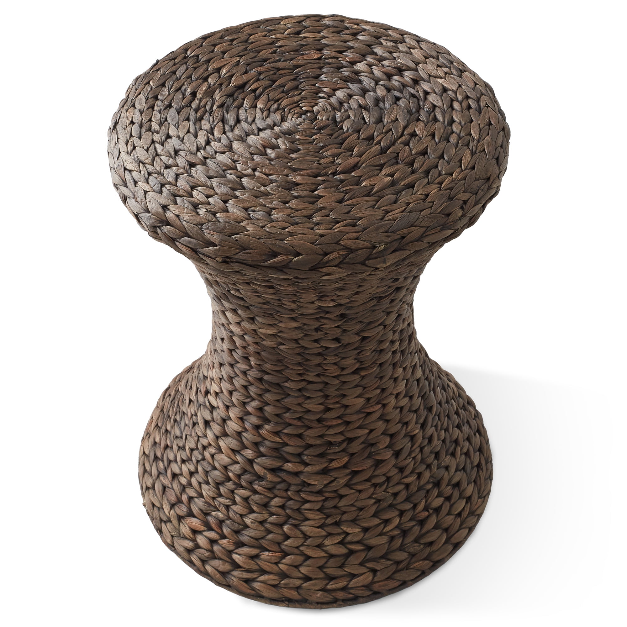 Casafield Hourglass Side Table - Espresso Dark Brown, Handwoven Water Hyacinth, Boho Wicker End Table for Bedroom, Entryway, Living Room, Office