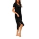 thumbnail image 4 of Camisón de noche para mujer INSPIRE CHIC, con cuello en V, manga corta, vestido largo de lounge para primavera y verano, con bolsillo, 2XL, negro, 4 of 6