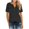 thumbnail image 4 of HongQid Women's V Neck Button Short Sleeve T Shirts Casual Basic Summer Henley Tees Shirts Loose Fit Tunic Tops, 4 of 8
