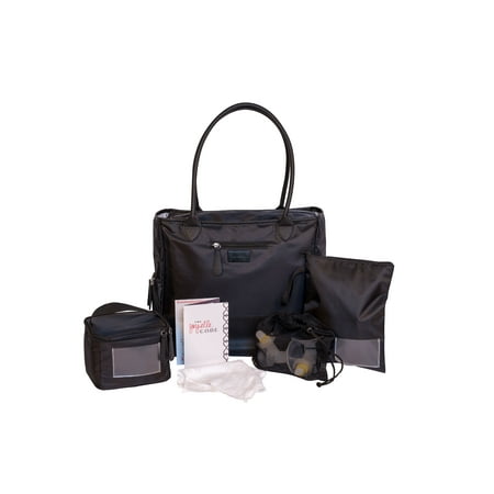 J.L. Childress 6-Piece Breast Pump Bag with Breastmilk Cooler, Wet Bag, Organization Bags and Cloth, Black