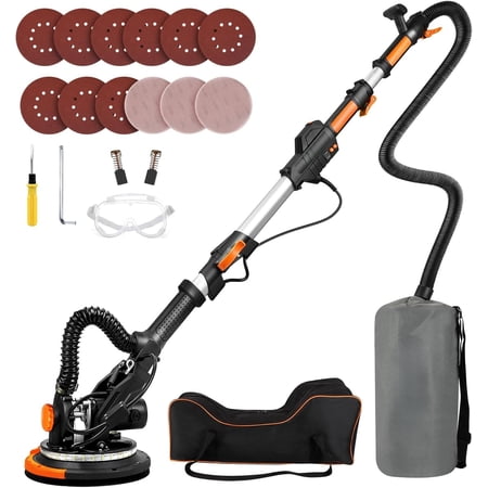 Electric Drywall Sander with Vacuum Dust Collection, Variable Speed, LED Light, Foldable Handle, Sanding Discs & Grids