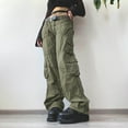 thumbnail image 5 of Y2K Women Mid Rise Straight Wide Leg Cargo Pants Jeans Retro Pockets Denim Trousers Harajuku Street Wear for Girls, 5 of 7