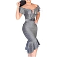thumbnail image 1 of Bigersell formal Dresses Women Short Sleeve Solid Color Off Shoulder Slim Fit Ruffle Hollow Out Knee-Length Dress Wedding Dresses Regular Sun Dress Dresses, Style 23516, Gray XXL, 1 of 7