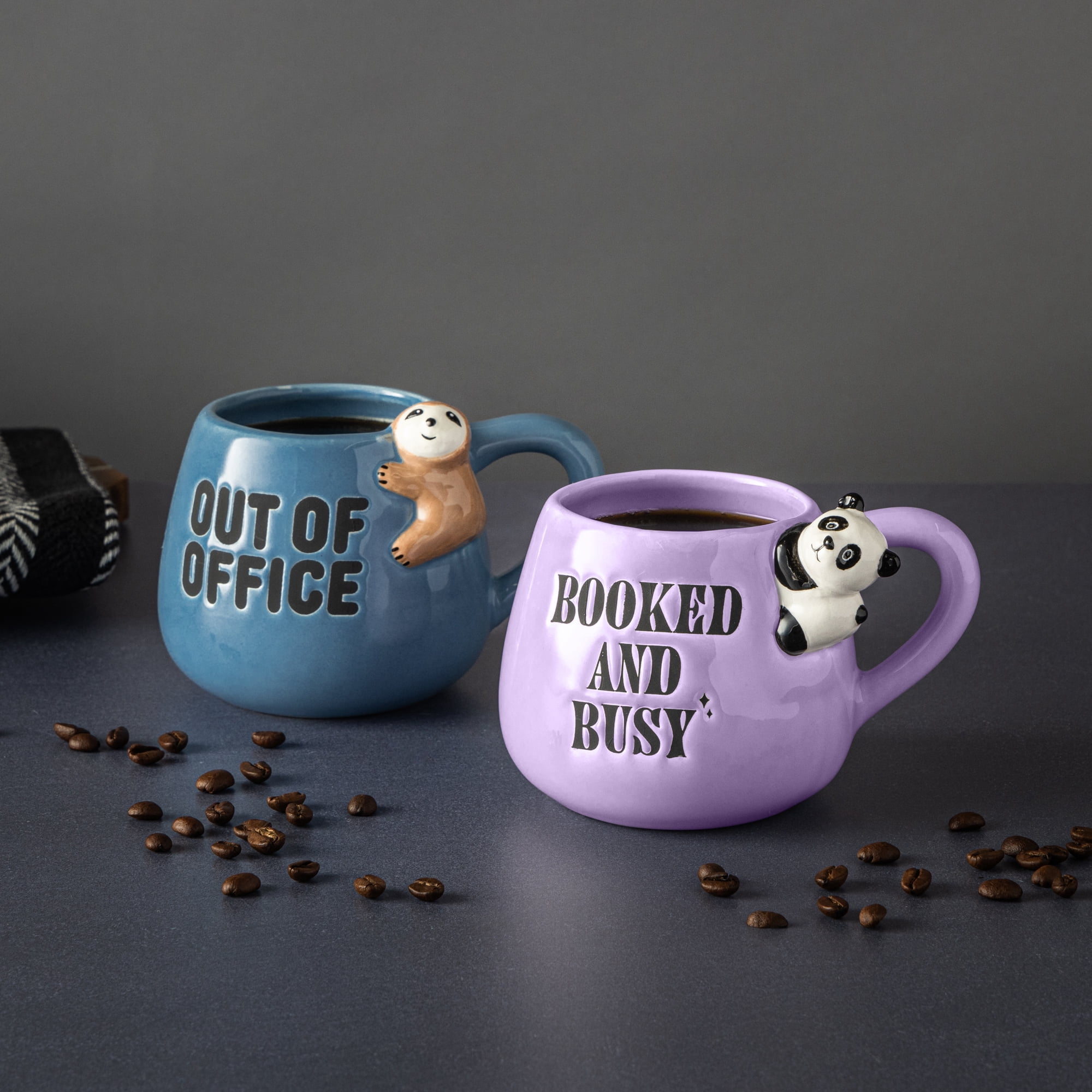 Thyme & Table 2 Pack Sloth Out of Office and Booked and Busy Panada Mugs 15.5 fl oz, Stoneware