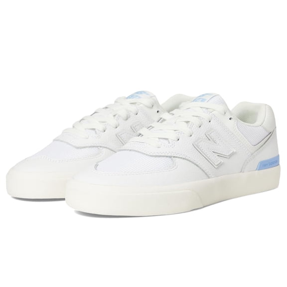 New Balance Unisex 574 Vulc Skate Shoe, White/Baby Blue, 8 Wide US Men
