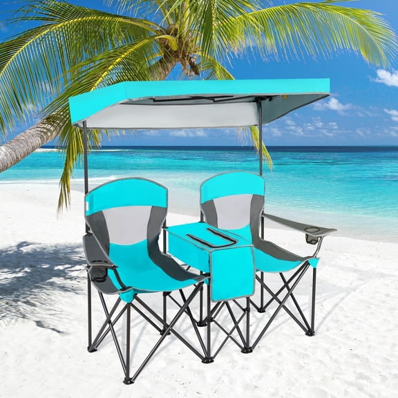 Portable Folding Camping Canopy Chair with Cup Holder, Cooler Bag, and Carrying Bag