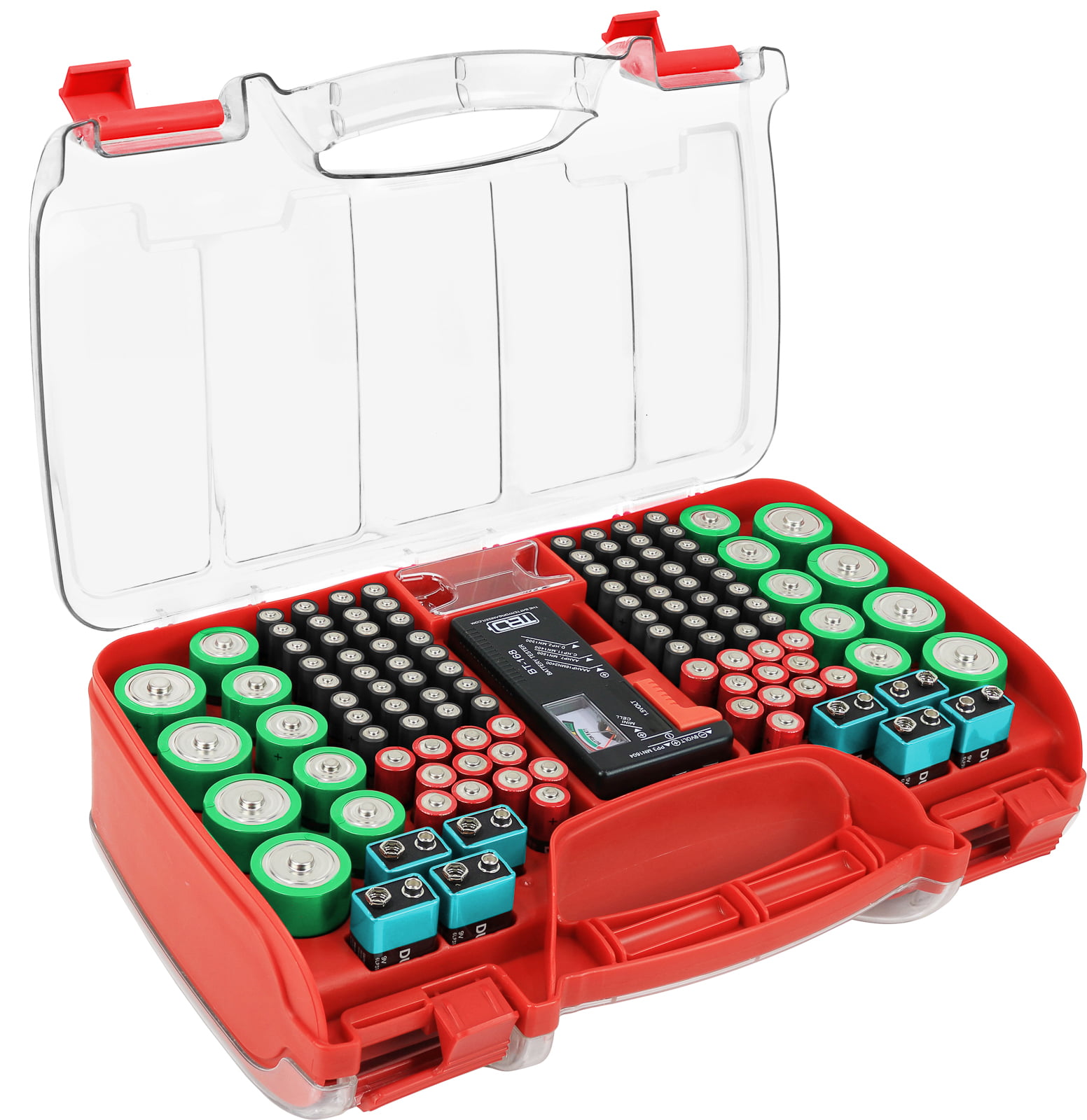 The Battery Organizer Storage Case with Hinged Clear Cover