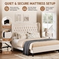 thumbnail image 5 of Miniyam Full Size Wingback Bed with 52" Velvet Upholstered Headboard, Nailhead Trim, Sturdy Wood Slats for Adults, Beige, 5 of 7