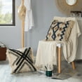 thumbnail image 3 of 16" Handwoven Cotton & Silk Throw Fringed Pillow Cover Embossed Zig Zag & Crossed Lines Design, 3 of 7