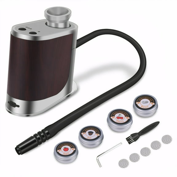 Portable Cocktail Smoker Infuser Kit with 4 Flavors of Wood Chips, Rechargeable Meat Smoker Gun, Smoke Meat ,Cheese, Cocktails (Silver)