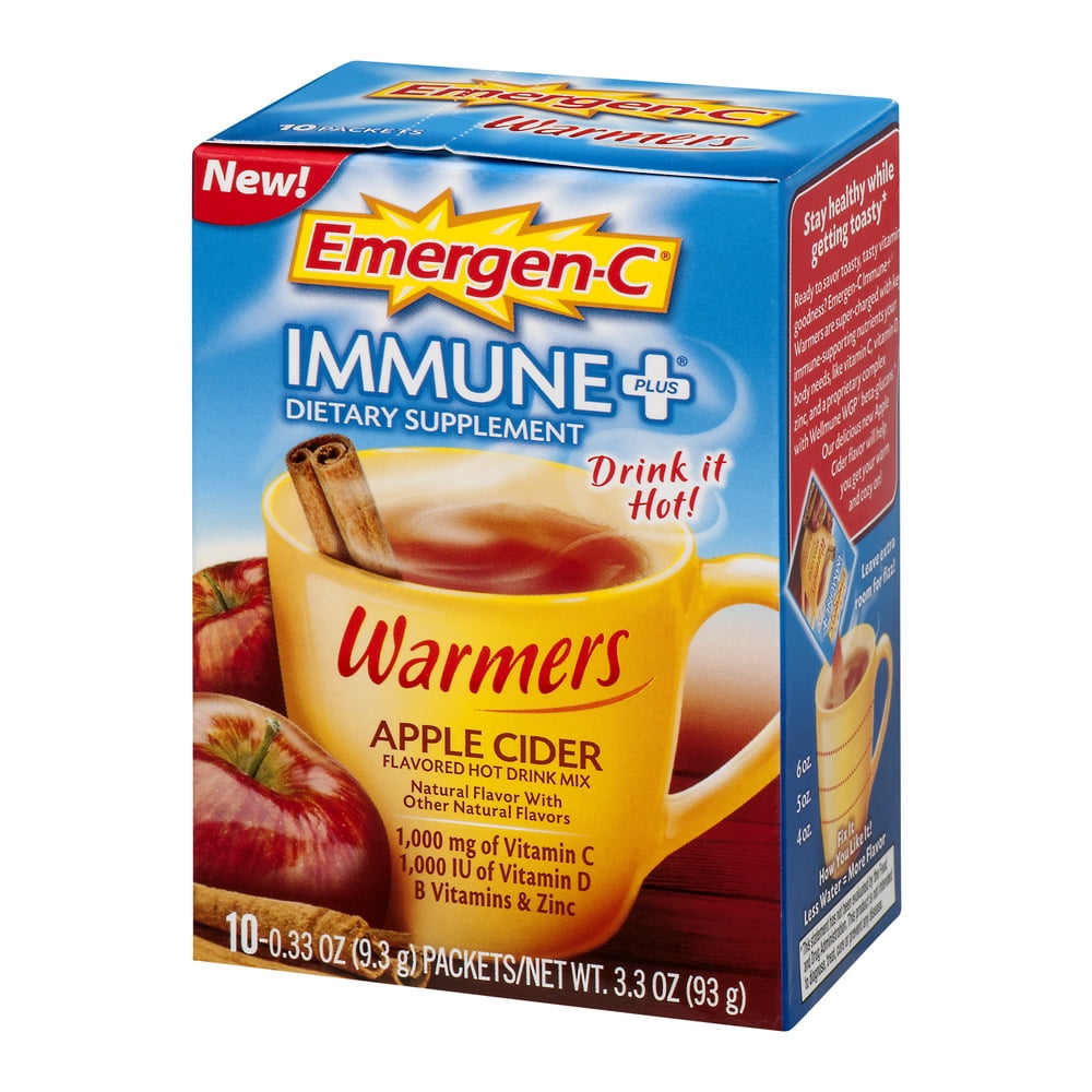 Emergen-C Immune+ Warmers 10 Count, Apple Cider Flavor) Dietary Supplement Flavored Hot Drink Mix, 1000mg Vitamin C, 0.33 Ounce Packets