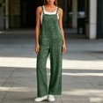 thumbnail image 2 of Casual Wide Leg Overalls for Women, Loose Fit Sleeveless Jumpsuits, Buckle Up Wide Leg Jumpsuit, Denim Bib Baggy Barrel Jeans Y2k Denim Boyfriend Harem Pants, Summer Fall Outfits,Blackish Green, 2 of 3