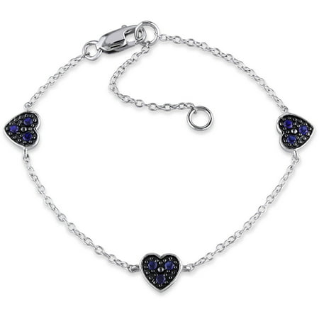 Cutie Pie 1/5 Carat T.G.W. Created Blue Sapphire Sterling Silver with Blue Rhodium Children's Heart Bracelet, 6