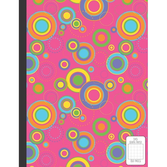 5x5 Graph Paper: 150 Pages Single Subject Grid Paper Notebook Large 8.5 x 11 Coordinate Ruled Pink Retro Circle Cover (Paperback)