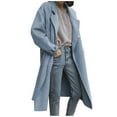 thumbnail image 2 of Qetyuw Womens Wool Trench Coat Long Sleeve Lapel Casual Pea Coat Winter Double Breasted Warm Open Front Jacket Outwear, 2 of 5
